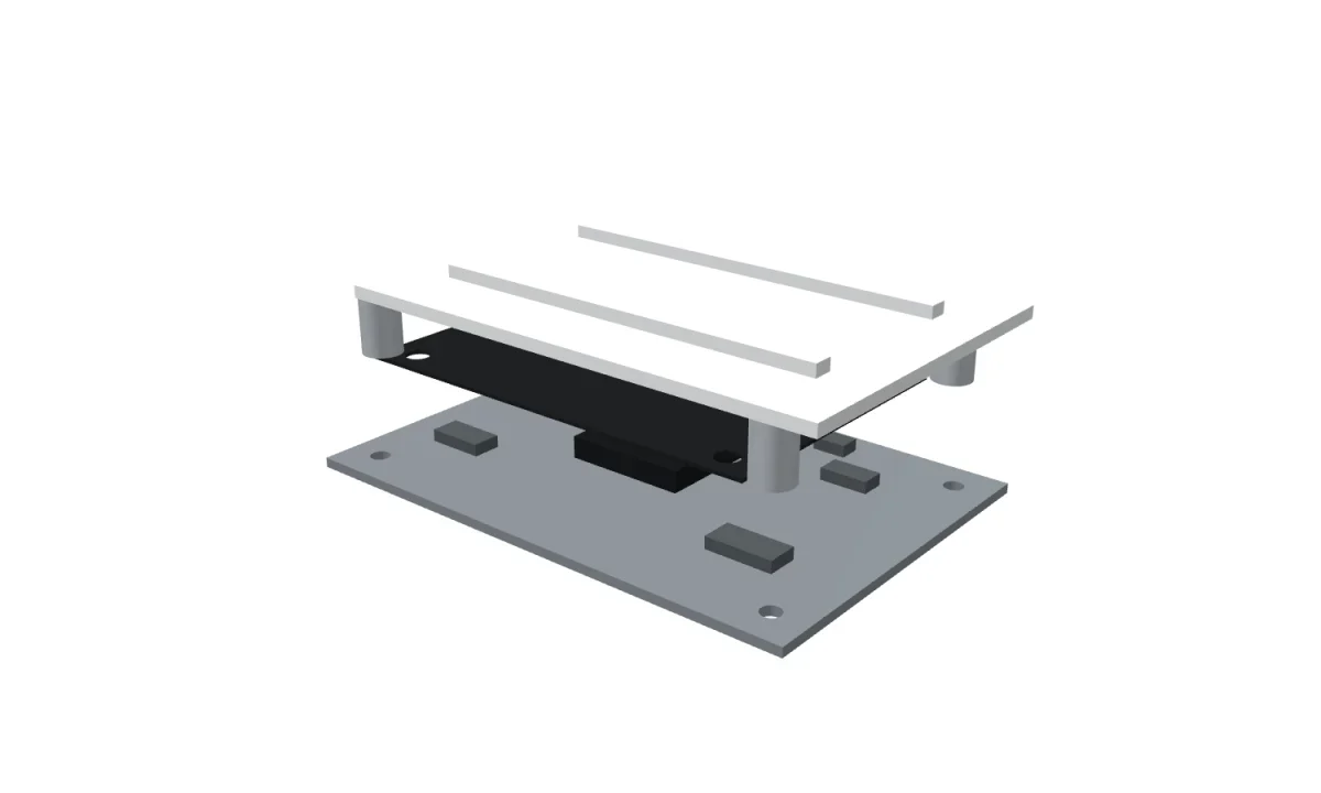 A generic real-world electronics stack shows a thin graphite heat spreader between the heat source and the device chassis.