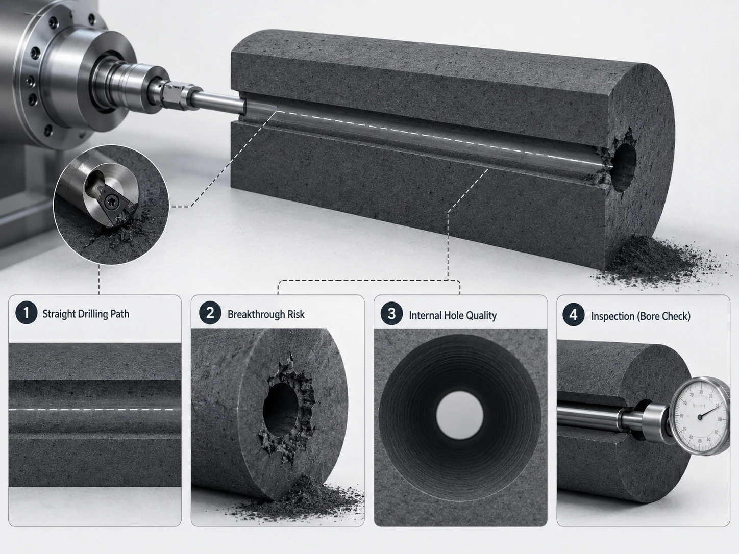 Deep hole drilling graphite