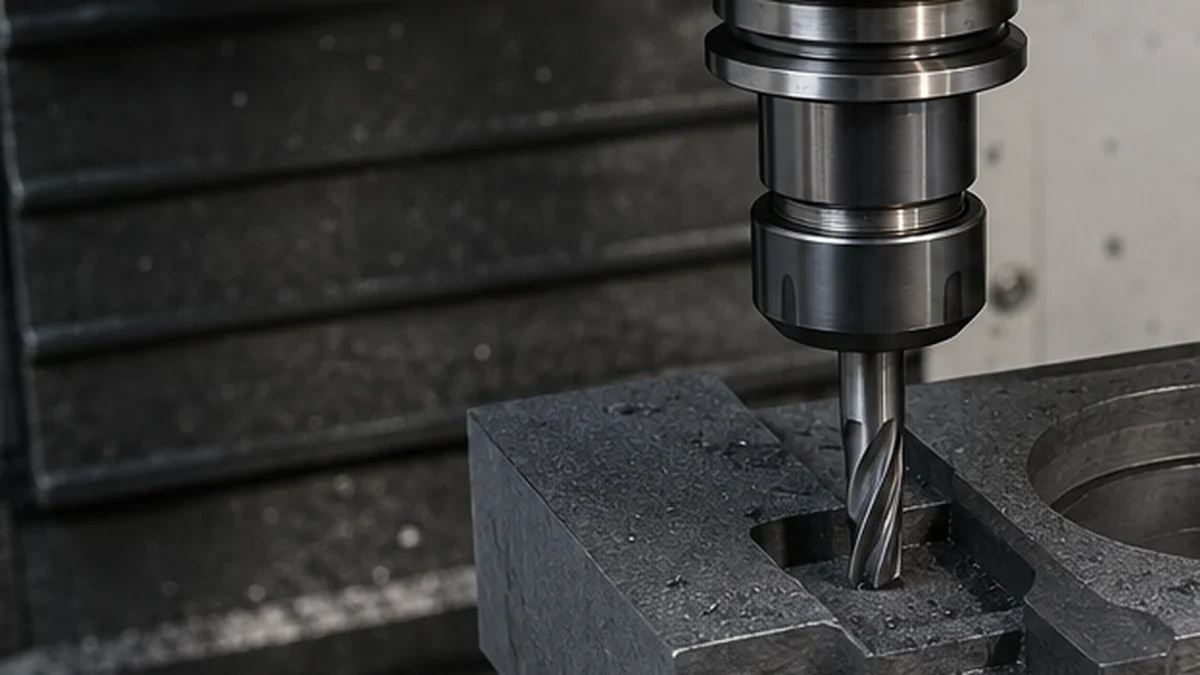 A dry CNC machining setup illustrates how cutting sequence, workholding and brittle graphite behavior must be controlled during block machining.