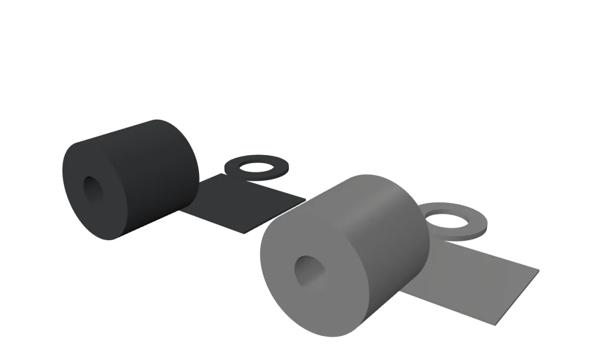 Flexible graphite and PTFE can be supplied as sheet material and converted gasket forms with visibly different material character.