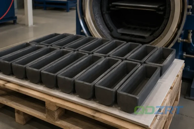 High-temperature graphite sintering trays and boats in industrial heat treatment.