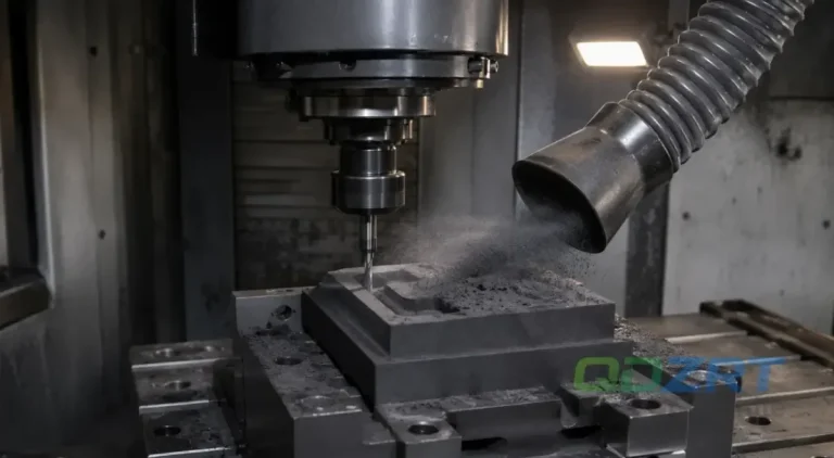Cleanroom CNC milling setup for high-purity semiconductor graphite components.