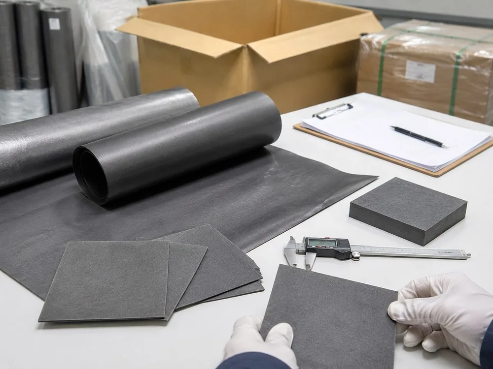 Graphite paper roll quality checks and inspection setup for industrial graphite application.