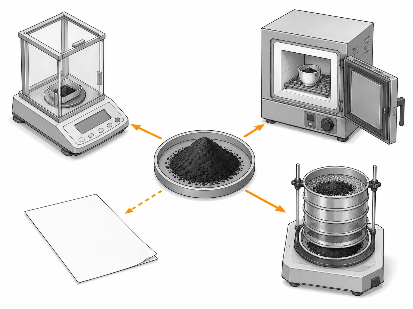 Text-free industrial diagram for checking graphite powder COA fields and test evidence.