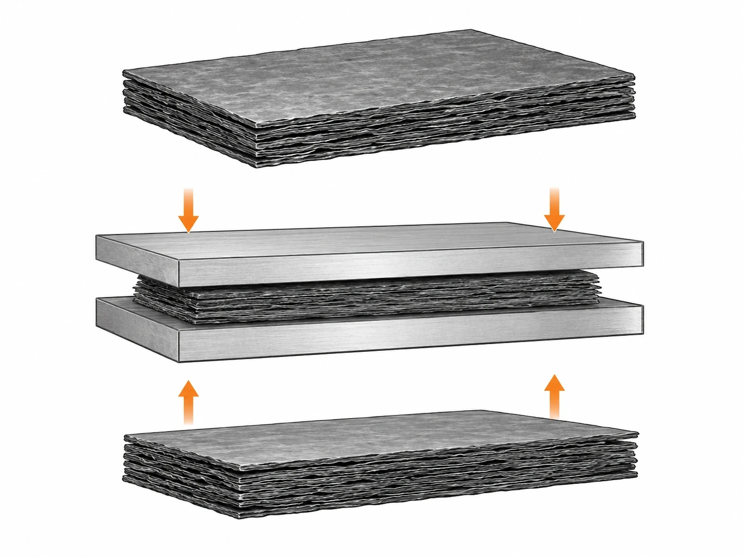 Text-free industrial diagram of flexible graphite sheet compression and recovery behavior.