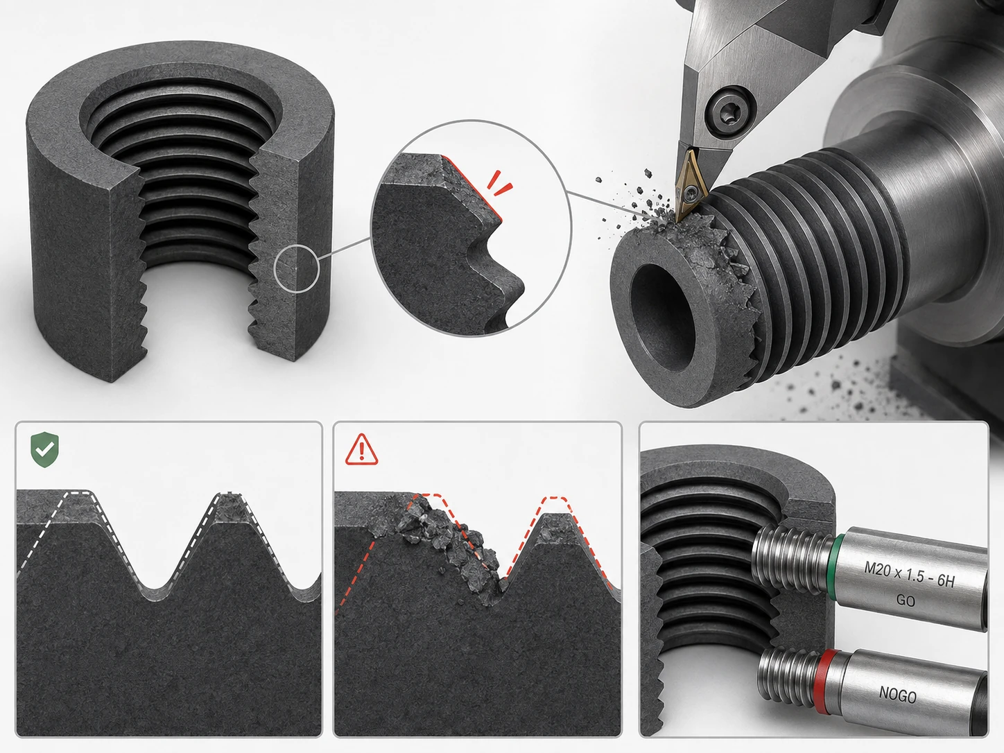 Graphite thread machining inspection