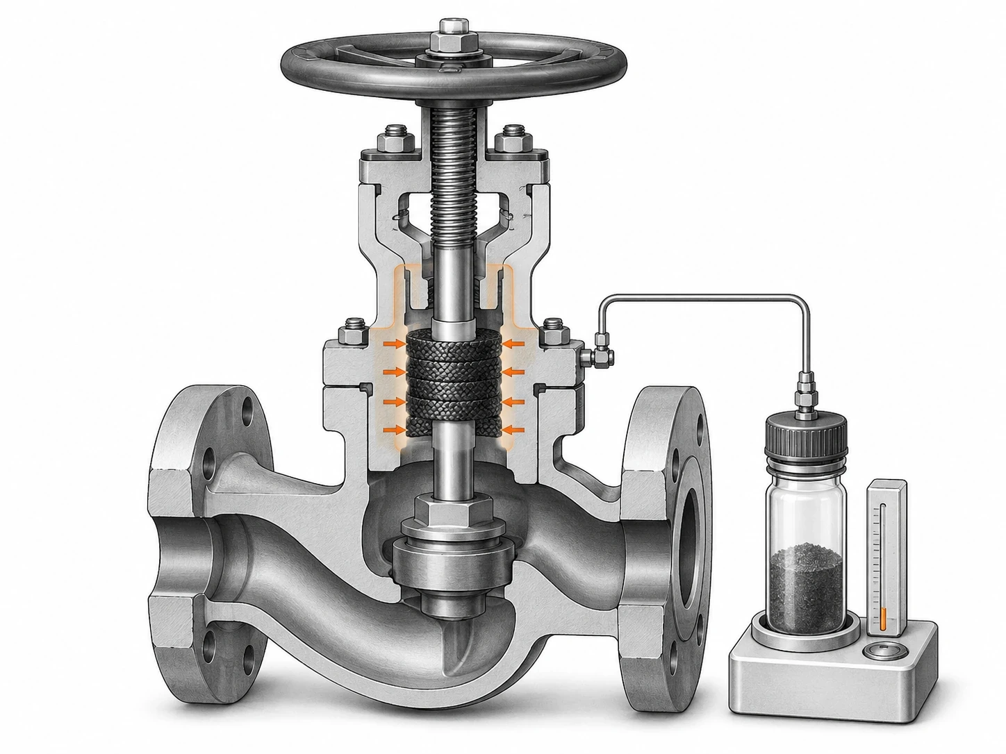 Text-free industrial diagram of low-sulfur flexible graphite in valve sealing service.
