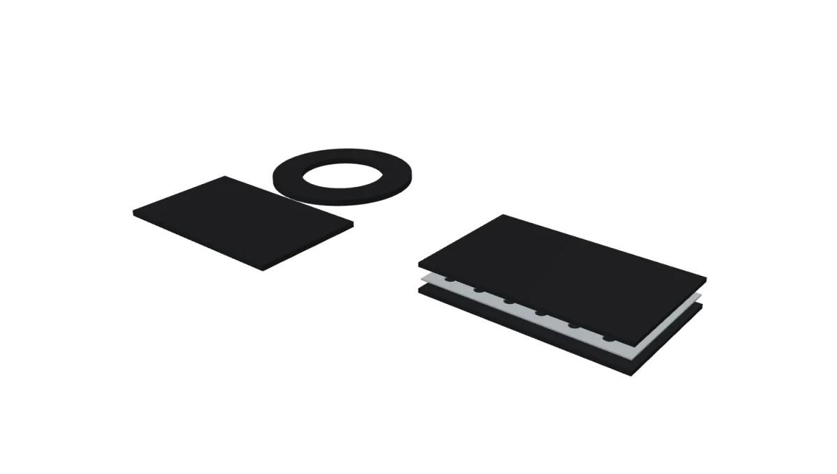 Plain graphite sheet is shown beside a reinforced construction using graphite facings around a perforated stainless steel insert.