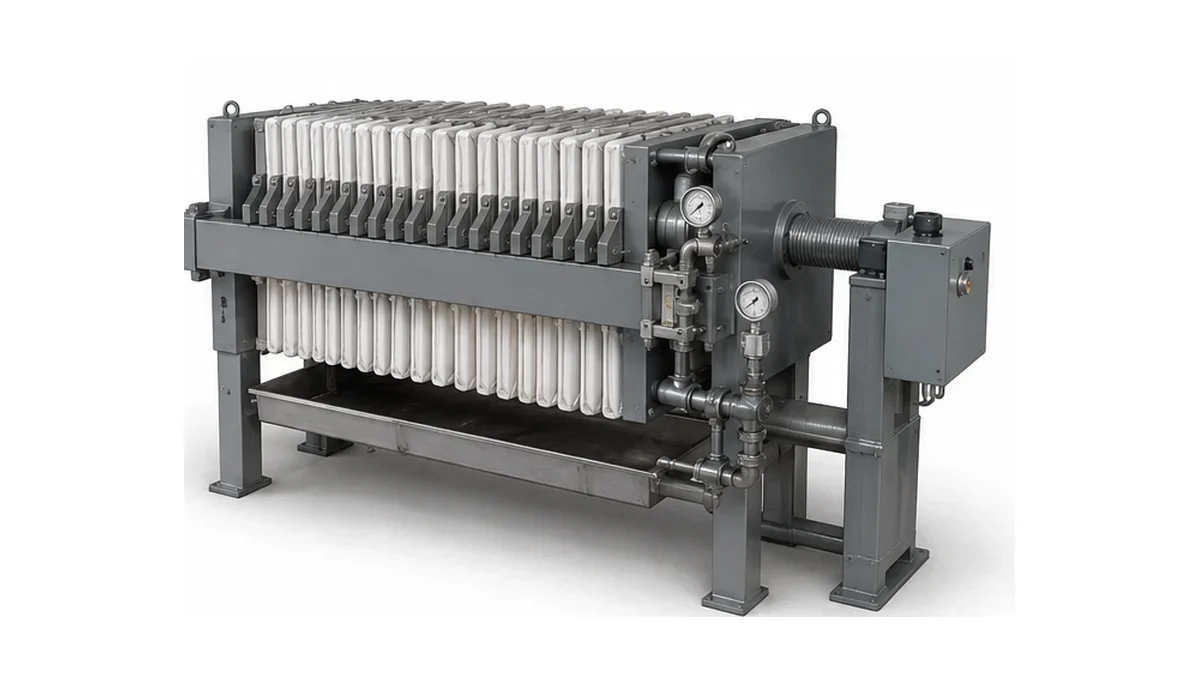 A real plate-and-frame filter press used for solid-liquid separation after wet chemical graphite treatment.