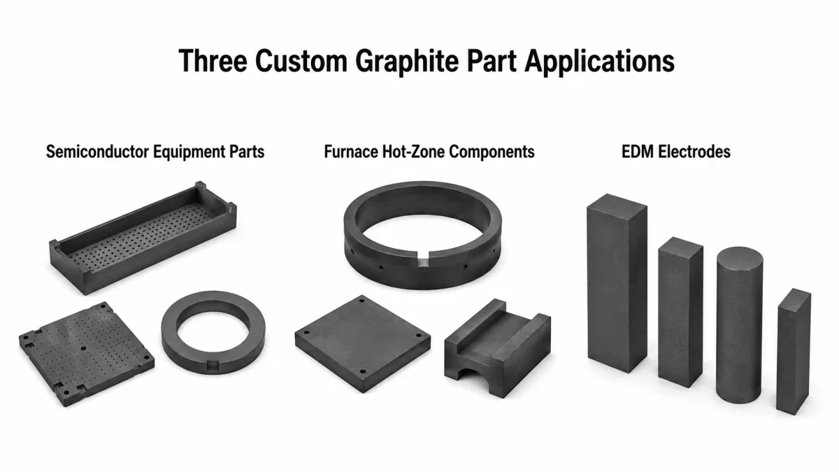 Semiconductor equipment parts, furnace hot-zone components and EDM electrodes use different graphite selection, geometry and acceptance controls.